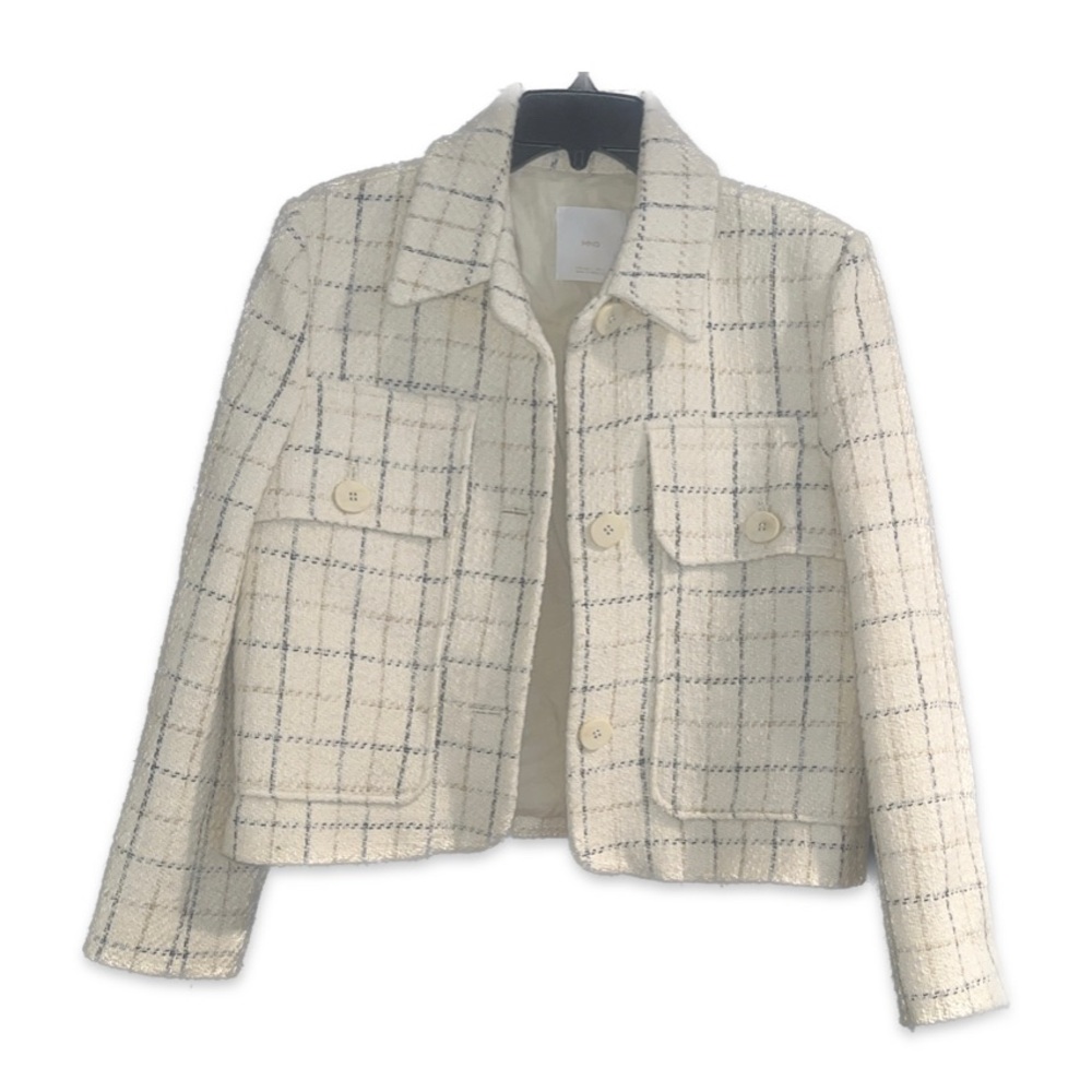 Mango MNG Cream and Black Checkered Blazer